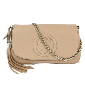 GUCCI Soho Chain Shoulder Bag Beige Tan Leather Tassel